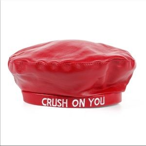 Red leather beret